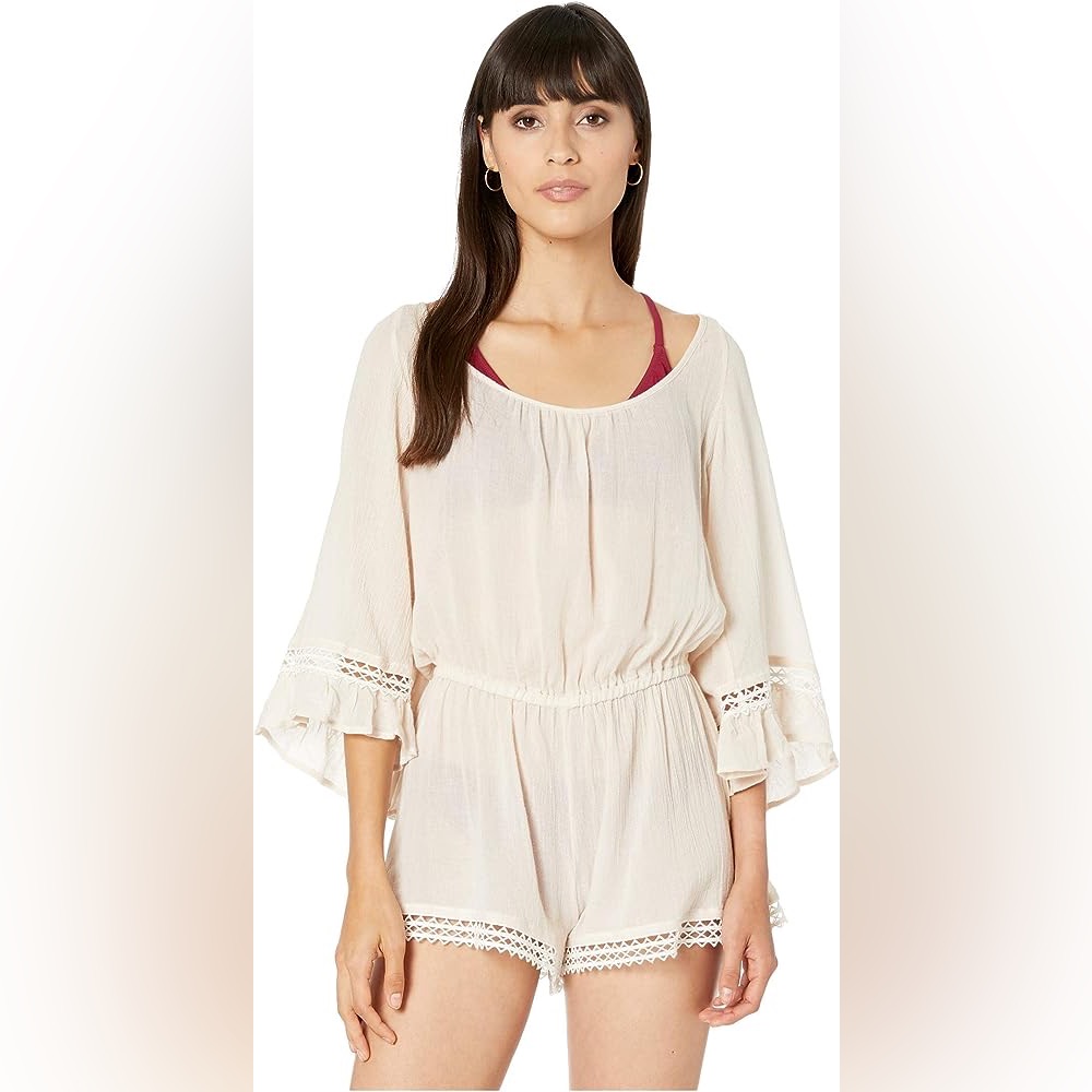 Eberjey Summer Of Love Rosalie Romper Cover-Up In Sand. Size M